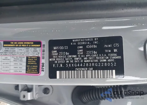 2024 Kia K5 Gt z USA, uszkodzony, nr VIN 5XXG44J83RG228052